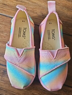 Toms Kids Glitter Pastel Rainbow Slip-Ons Size 9 Toddler